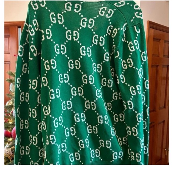 Gucci, GG intarsia cotton cardigan sweater men’s size Medium made in Italy - Picture 3 of 10